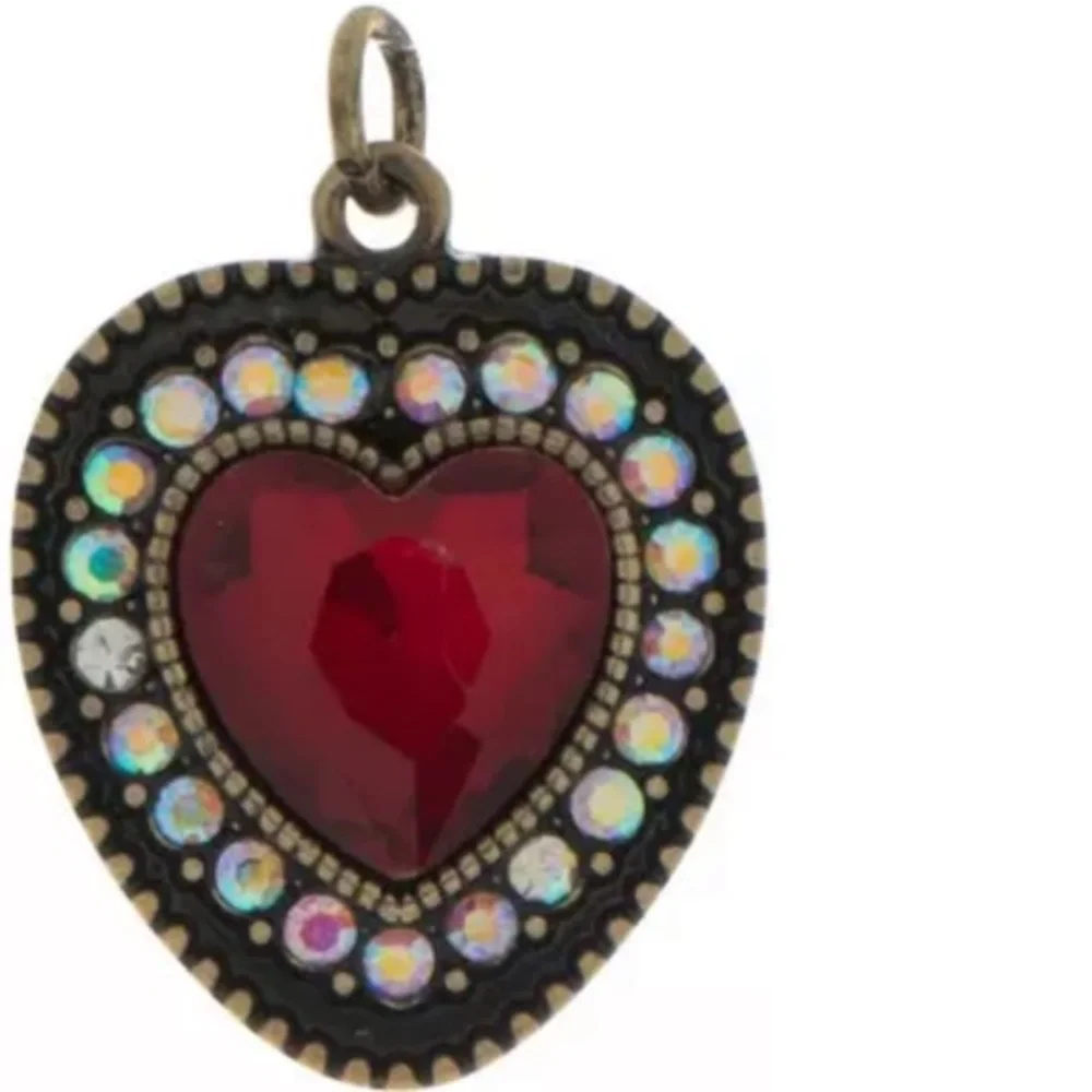 Red Heart Rhinestone Heart Iridescent Antique Gold Boho Valentine’s Day Necklace - Picture 3 of 10
